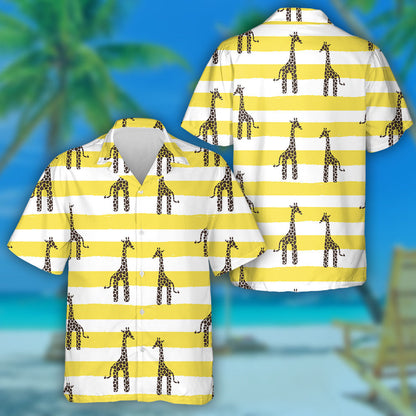 Painting Yellow And White Striped Baby Giraffe Pattern Hawaiian Shirt, Hawaiian Shirt Gift, Christmas Gift