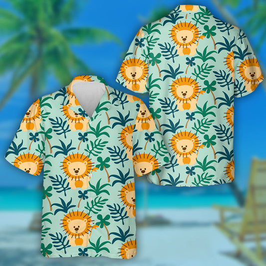 Baby Cute Lions And Tropical Plants Hawaiian Shirt, Hawaiian For Gift