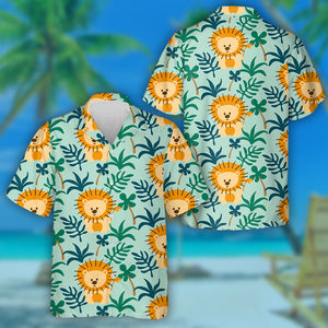 Baby Cute Lions And Tropical Plants Hawaiian Shirt, Hawaiian For Gift