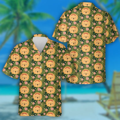 Sleeping Lion Face On Tropical Plant Hawaiian Shirt,Hawaiian Shirt Gift, Christmas Gift