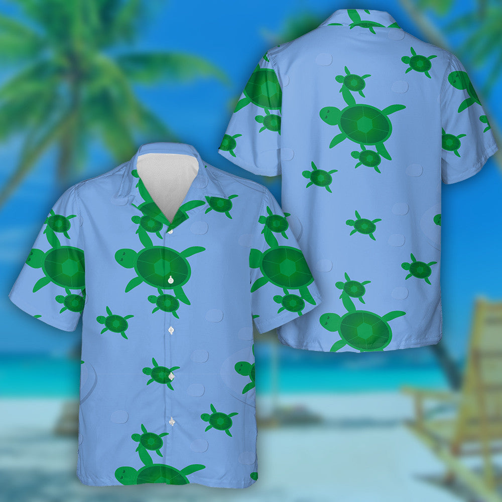 Green Turtle And Baby On Blue Sea Cartoon Hawaiian Shirt, Hawaiian Shirt Gift, Christmas Gift