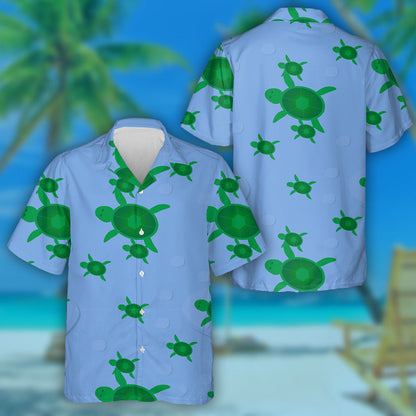 Green Turtle And Baby On Blue Sea Cartoon Hawaiian Shirt, Hawaiian Shirt Gift, Christmas Gift