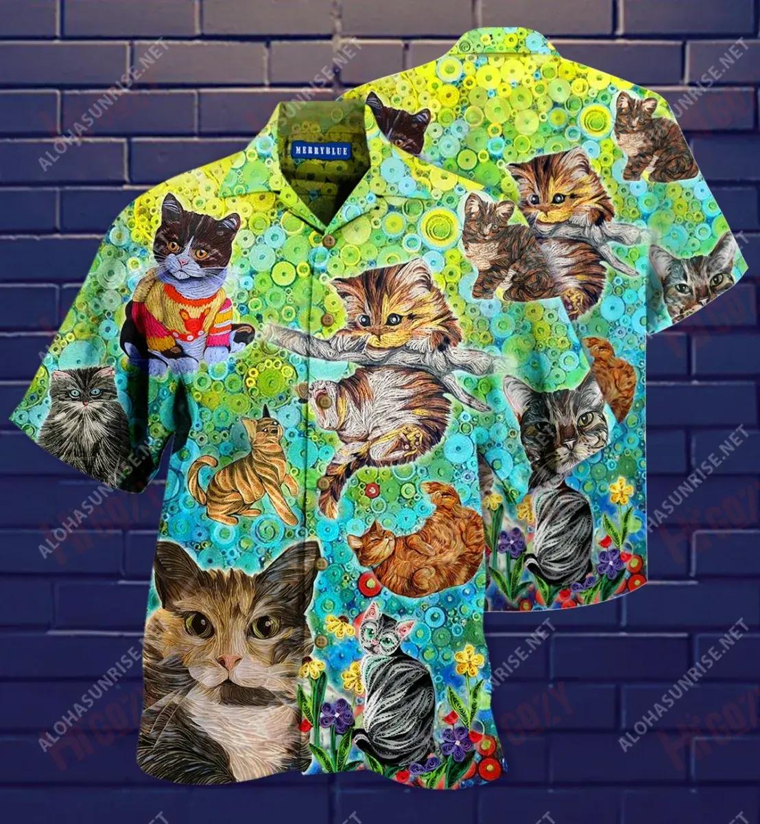 Stay Fluffy Everything'S Gonna Be Alright Cat Unisex Hawaiian Shirt Ocean Short Sleeve Hawaiian Crazy Shirts Hawaiian Shirt Pattern, Hawaiian Shirt Gift, Christmas Gift