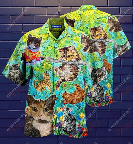 Stay Fluffy Everything'S Gonna Be Alright Cat Unisex Hawaiian Shirt Ocean Short Sleeve Hawaiian Crazy Shirts Hawaiian Shirt Pattern, Hawaiian Shirt Gift, Christmas Gift
