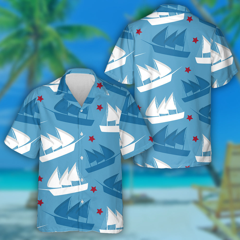 Columbus Day Pattern Repeat In Blue White And Red Hawaiian Shirt, Hawaiian Shirt Gift, Christmas Gift