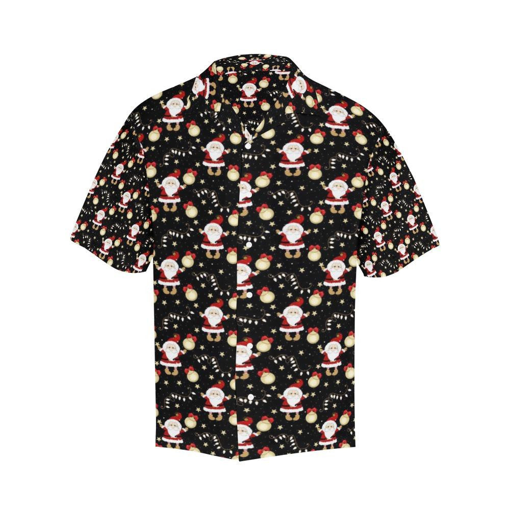 Christmas Themed Cute Santa And Decorative Lights Cartoon Pattern Hawaiian Shirt, Hawaiian Shirt Gift, Christmas Gift.