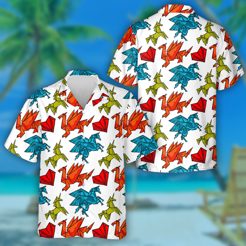 Magical Animals Origami Dragons And Unicorn Hawaiian Shirt, Hawaiian Shirt Gift, Christmas Gift