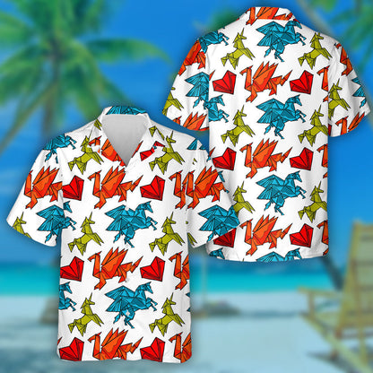 Magical Animals Origami Dragons And Unicorn Hawaiian Shirt, Hawaiian Shirt Gift, Christmas Gift