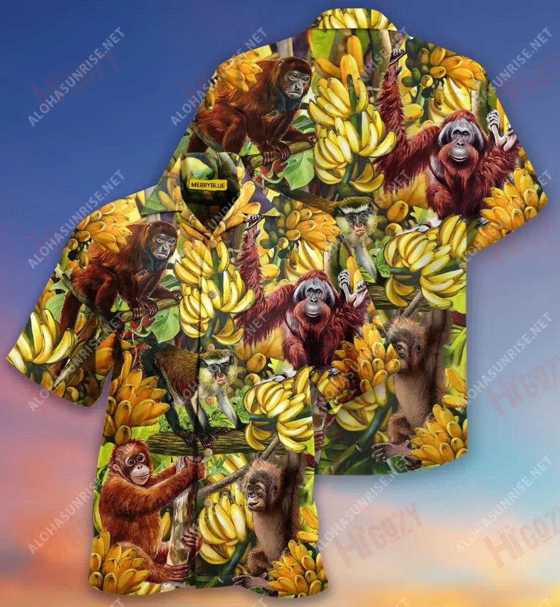Smile Like A Monkey With A New Banana Unisex Hawaiian Shirt Summer Short Sleeve Hawaiian Crazy Shirts Hawaiian Shirts For Men, Hawaiian Shirt Gift, Christmas Gift