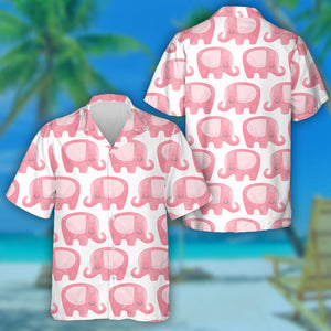 Pink Cute Elephant On White Background Hawaiian Shirt,Hawaiian Shirt Gift, Christmas Gift