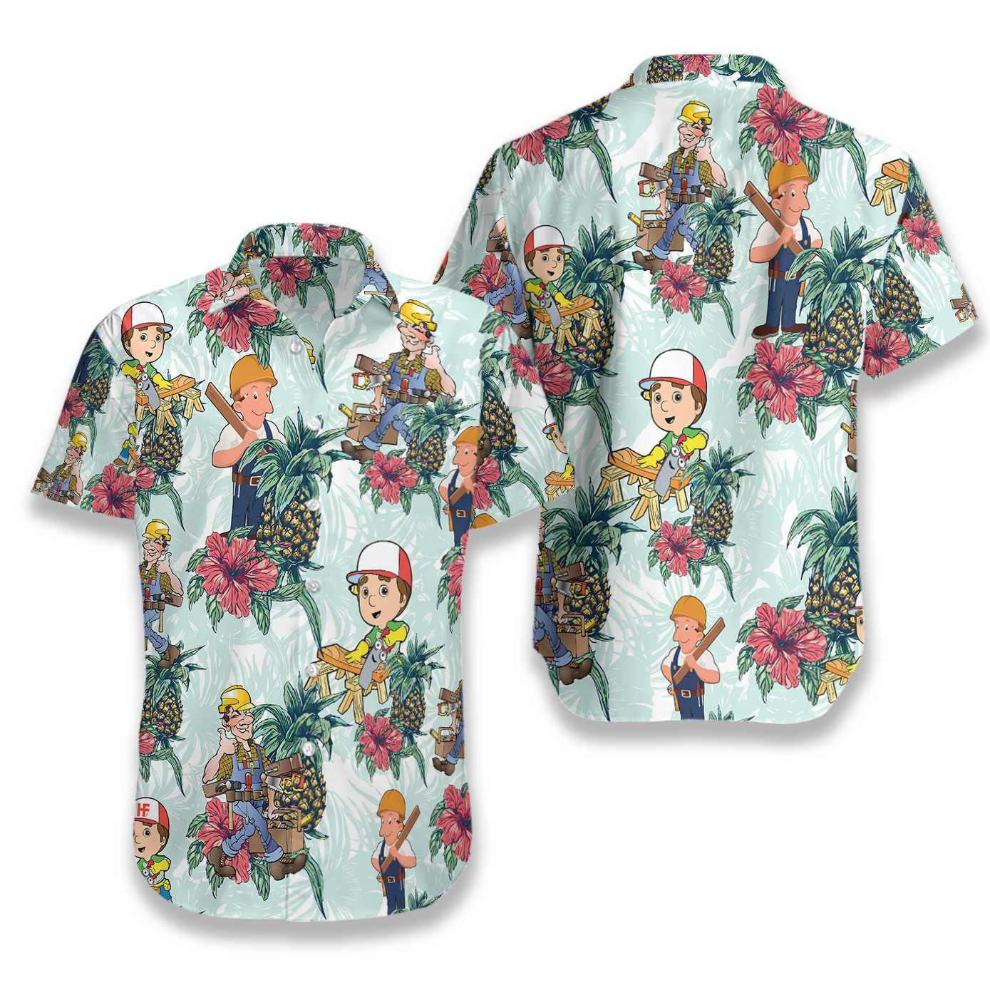 Carpenter Pineapple Pattern Blue Background Hawaiian Shirt, Hawaiian For Gift