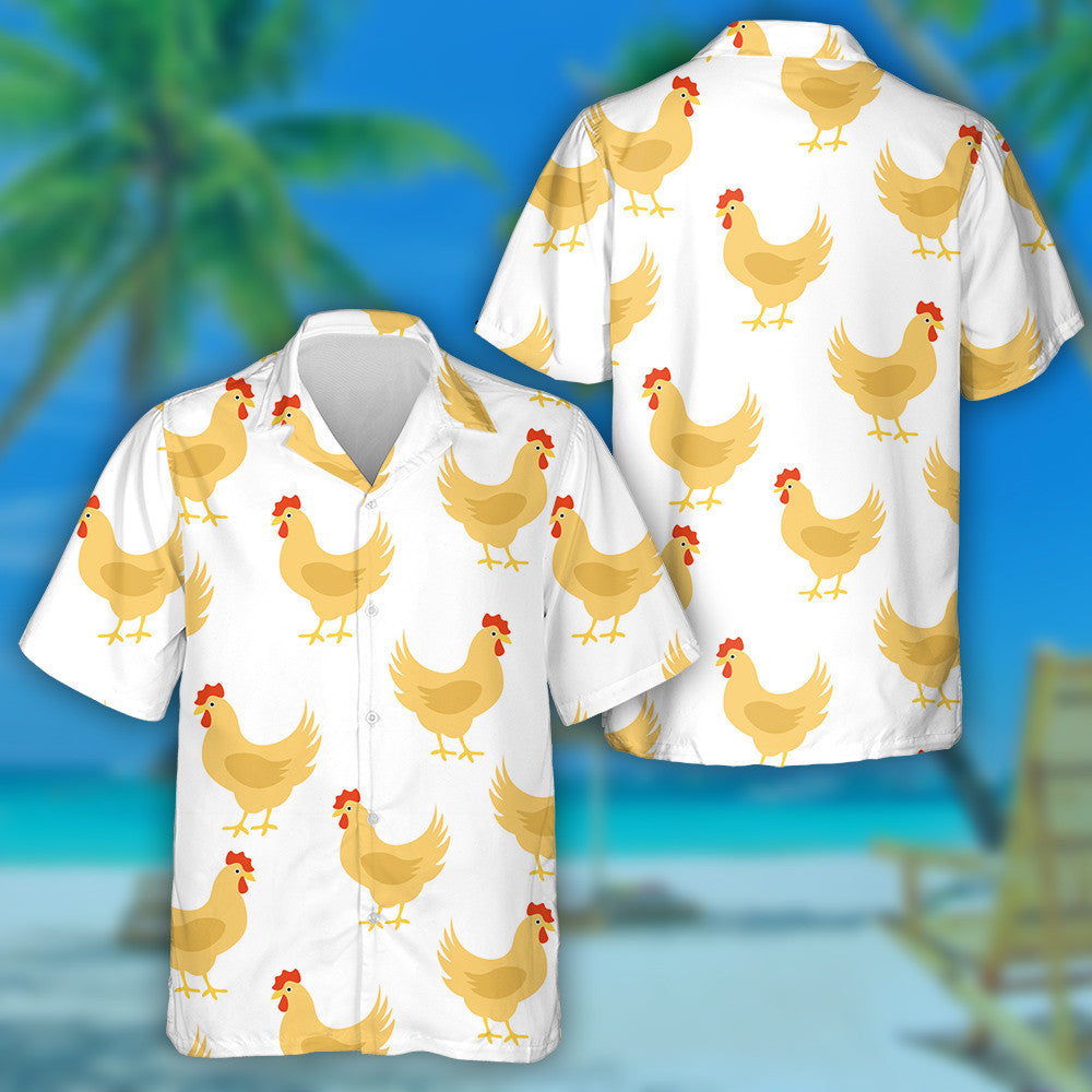 Beautiful Chicken With Red Crest On White Backgroud Hawaiian Shirt, Hawaiian Shirt Gift, Christmas Gift