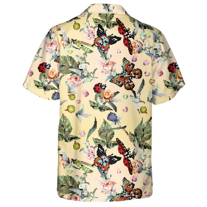 Theme Summer With Hand Drawn Butterflies And Flowers Hawaiian Shirt, Hawaiian Shirt Gift, Christmas Gift