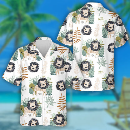Funny Lions And Tropical Leaves Hawaiian Shirt,Hawaiian Shirt Gift, Christmas Gift