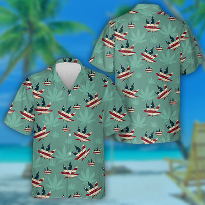 Design American Flag Cannabis Leaf Green Background Hawaiian Shirt, Hawaiian Shirt Gift, Christmas Gift