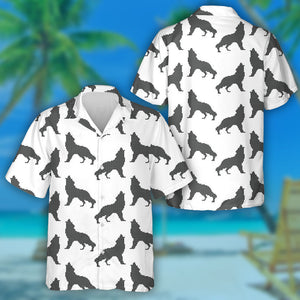 Winter Knitted In Black Wolves On White Hawaiian Shirt, Hawaiian Shirt Gift, Christmas Gift