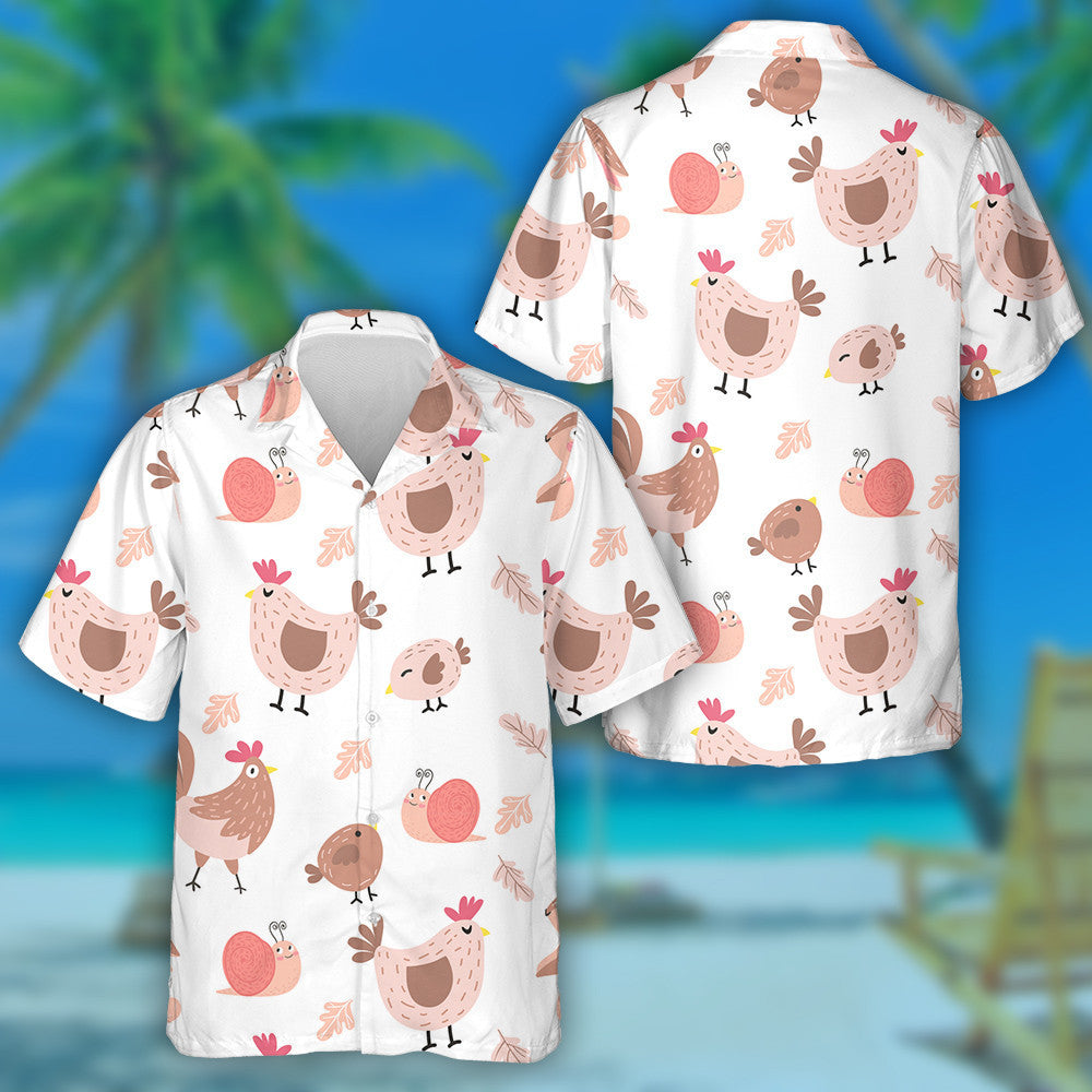 Funny Hen And Cute Chicken With Snail Leaves Hawaiian Shirt, Hawaiian Shirt Gift, Christmas Gift