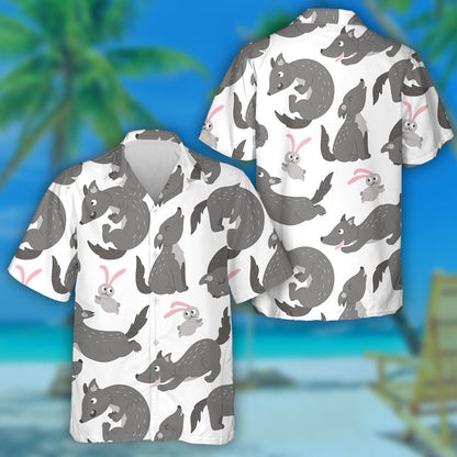 Hand Drawn Flat Funny Wolf In Different Poses Hawaiian Shirt, Hawaiian Shirt Gift, Christmas Gift