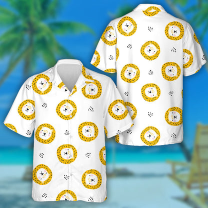 Fuuny Lion And Footprint On White Background Hawaiian Shirt, Hawaiian Shirt Gift, Christmas Gift