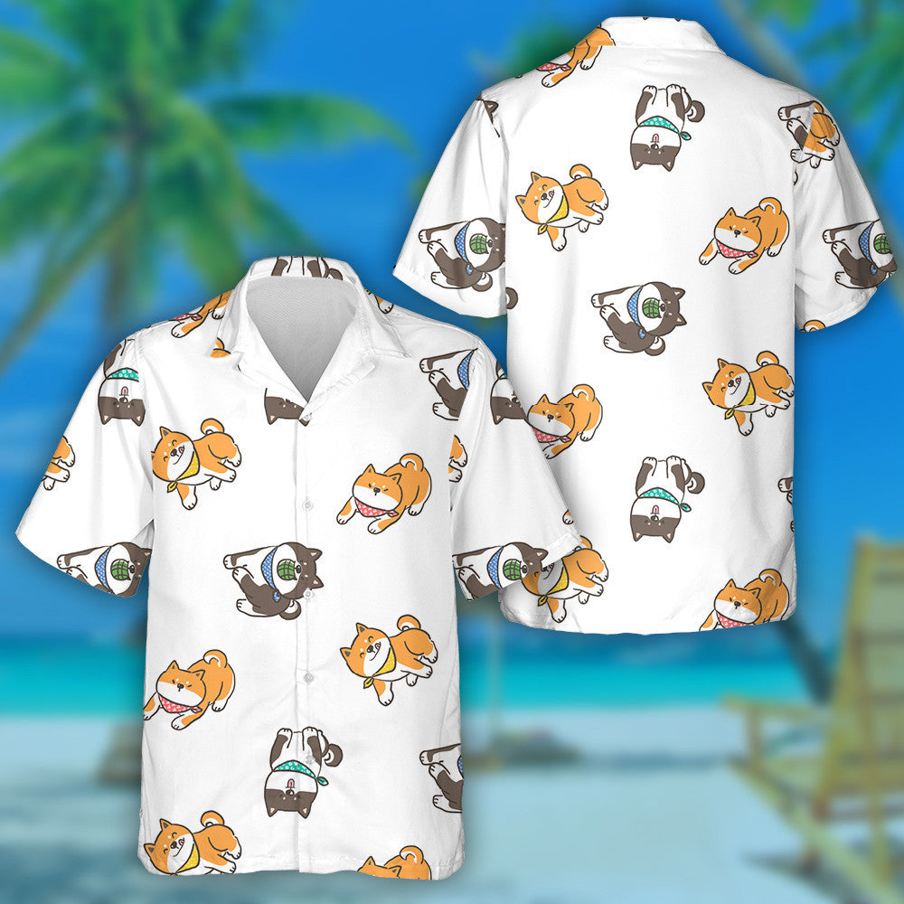Cartoon Shiba Inu Dog Illustration On White Background Hawaiian Shirt, Hawaiian Shirt Gift, Christmas Gift