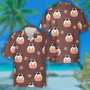 Cute Cartoon Cows And Chocolate Cookies Hawaiian Shirt,Hawaiian Shirt Gift, Christmas Gift