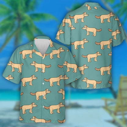 Cartoon Doodle Linear Standing Dog Animals Background Hawaiian Shirt, Hawaiian Shirt Gift, Christmas Gift