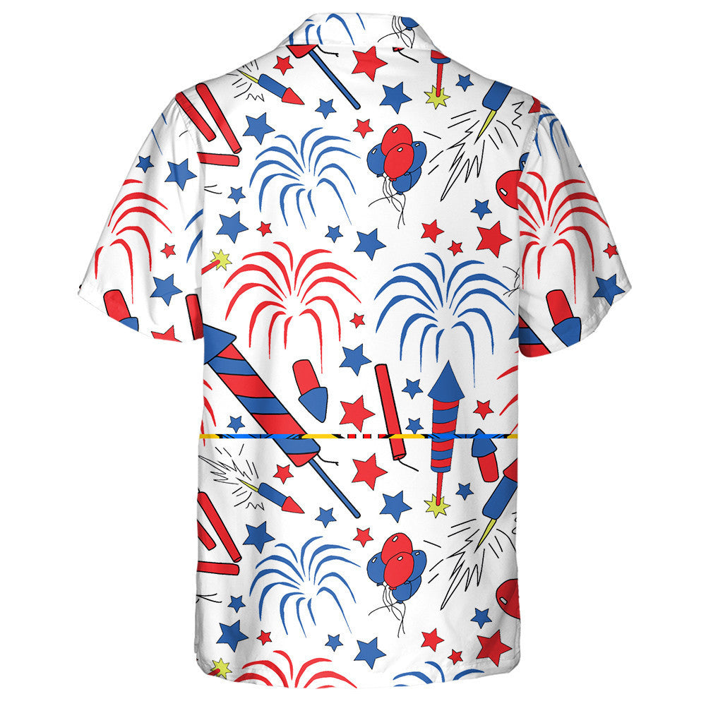 White Background Pattern Design Happy 4th Of July Hawaiian Shirt, Hawaiian Shirt Gift, Christmas Gift