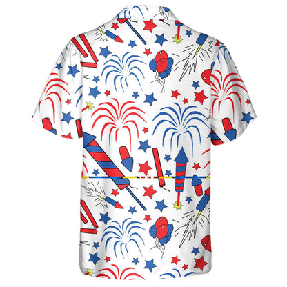 White Background Pattern Design Happy 4th Of July Hawaiian Shirt, Hawaiian Shirt Gift, Christmas Gift