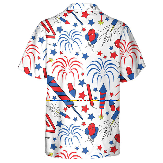 White Background Pattern Design Happy 4th Of July Hawaiian Shirt, Hawaiian Shirt Gift, Christmas Gift