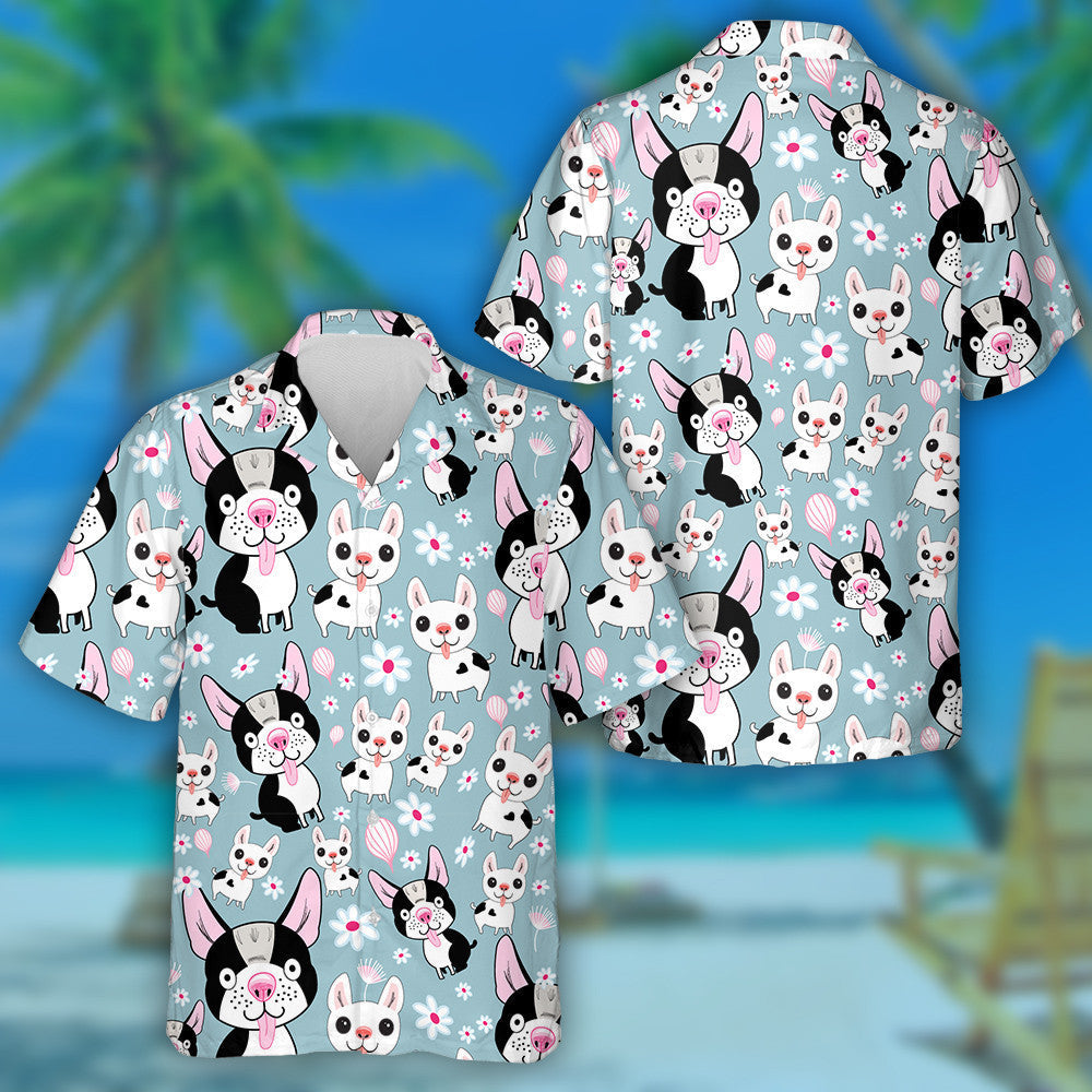 Small Dogs On A Blue Background With Flowers Hawaiian Shirt, Hawaiian Shirt Gift, Christmas Gift