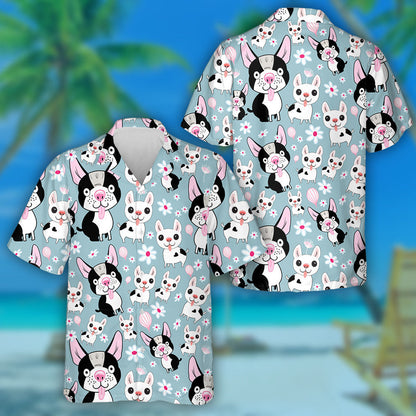 Small Dogs On A Blue Background With Flowers Hawaiian Shirt, Hawaiian Shirt Gift, Christmas Gift
