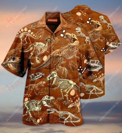 T-Rex Skull Unisex Hawaiian Shirt Summer Short Sleeve Best Hawaiian Shirts Funny Hawaiian Shirts, Hawaiian Shirt Gift, Christmas Gift