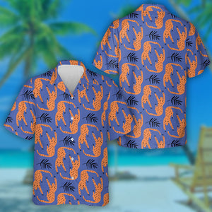 The Colorful With Leopard And Palm Leafs Hawaiian Shirt,Hawaiian Shirt Gift, Christmas Gift