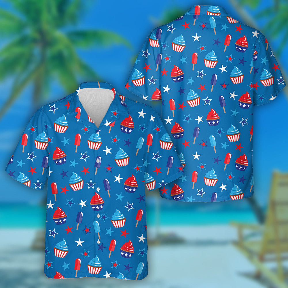 4th Of July Patriotic Ice Cream And Cupcakes Hawaiian Shirt, Hawaiian Shirt Gift, Christmas Gift