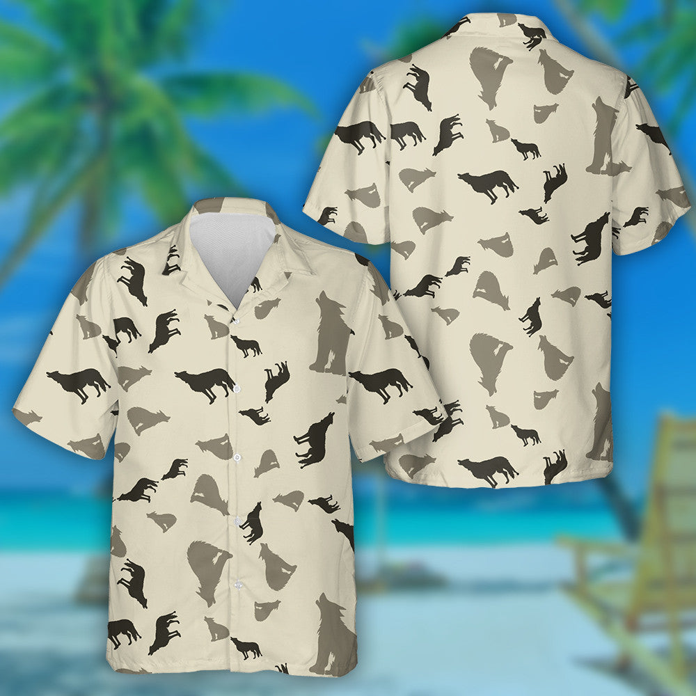 Silhouettes Of Howling Wolf On A Brown Background Hawaiian Shirt, Hawaiian Shirt Gift, Christmas Gift