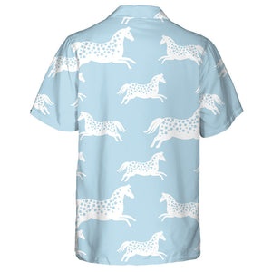 White Dot Horses On Light Blue Background Hawaiian Shirt, Hawaiian Shirt Gift, Christmas Gift