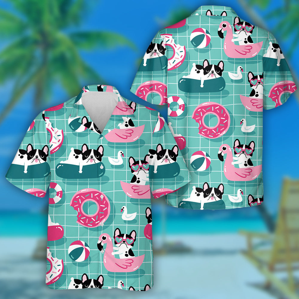 Cute Bulldog In A Swimming Pool Hawaiian Shirt,Hawaiian Shirt Gift, Christmas Gift
