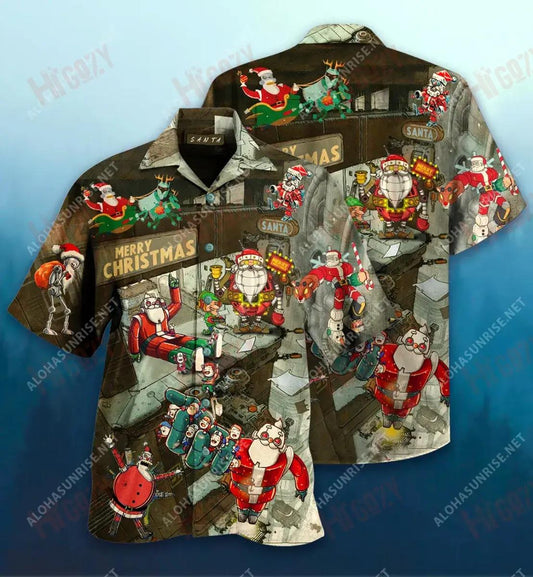 Robot Santa Merry Christmas Short Hawaiian Shirt Summer Short Sleeve Hawaiian Crazy Shirts Hawaiian Shirt Pattern, Hawaiian Shirt Gift, Christmas Gift