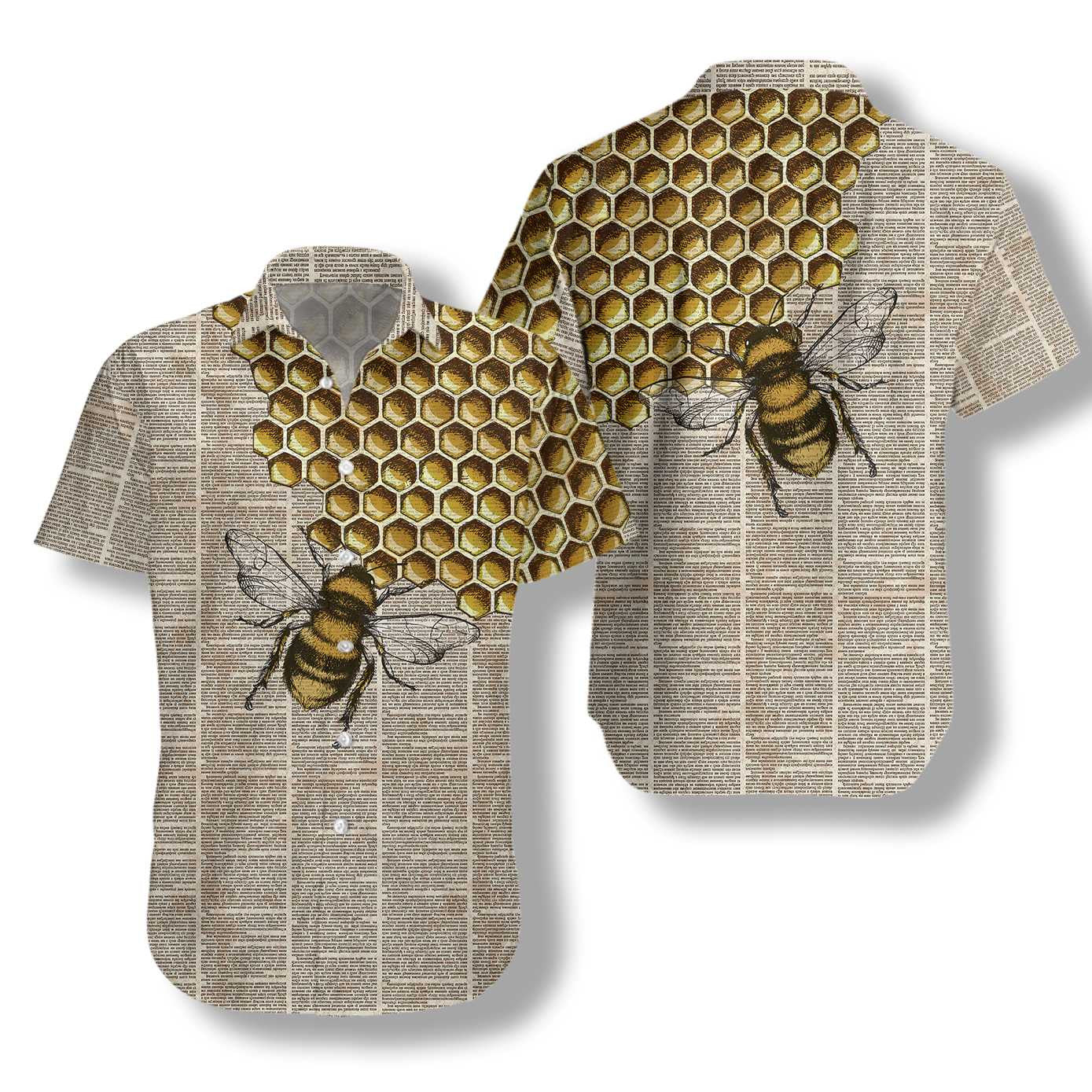 Vintage Honey Bee Design Hawaiian Shirt Magazine Background,Hawaiian Shirt Gift, Christmas Gift