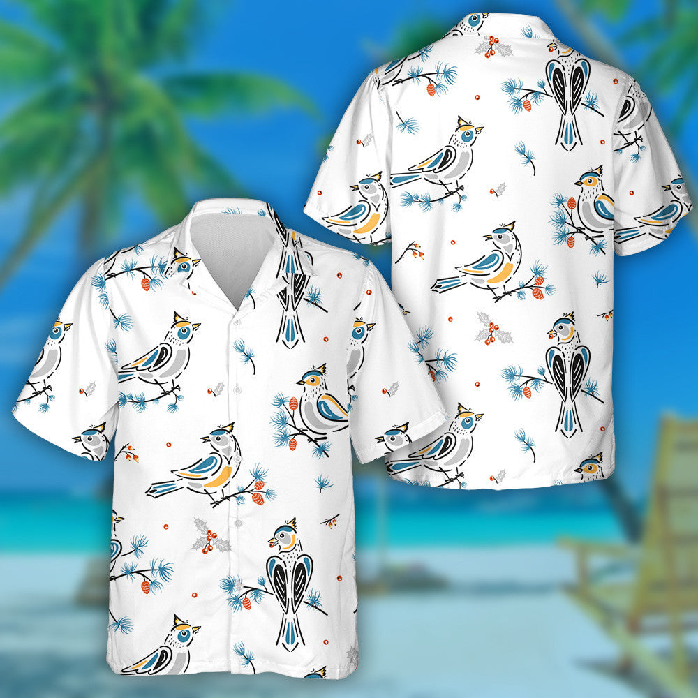 Birds Pine Branches Leaves And Holly Berries Hawaiian Shirt, Hawaiian Shirt Gift, Christmas Gift