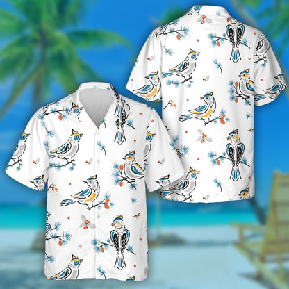 Birds Pine Branches Leaves And Holly Berries Hawaiian Shirt, Hawaiian Shirt Gift, Christmas Gift