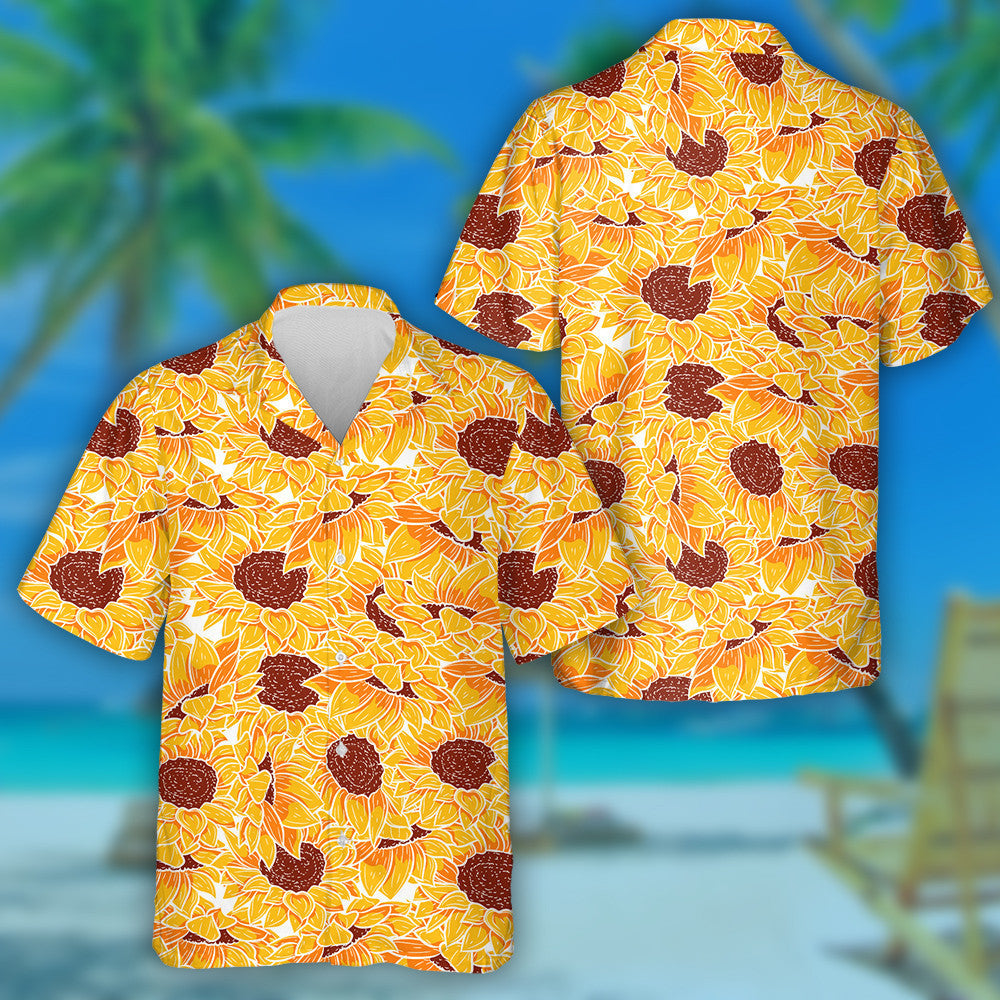 Floral Repetition Background With Spring Sunflower Floral Elements Hawaiian Shirt, Hawaiian Shirt Gift, Christmas Gift