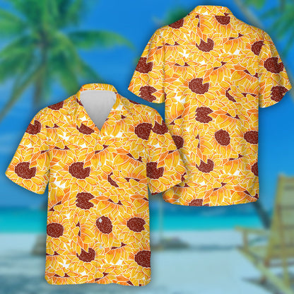 Floral Repetition Background With Spring Sunflower Floral Elements Hawaiian Shirt, Hawaiian Shirt Gift, Christmas Gift