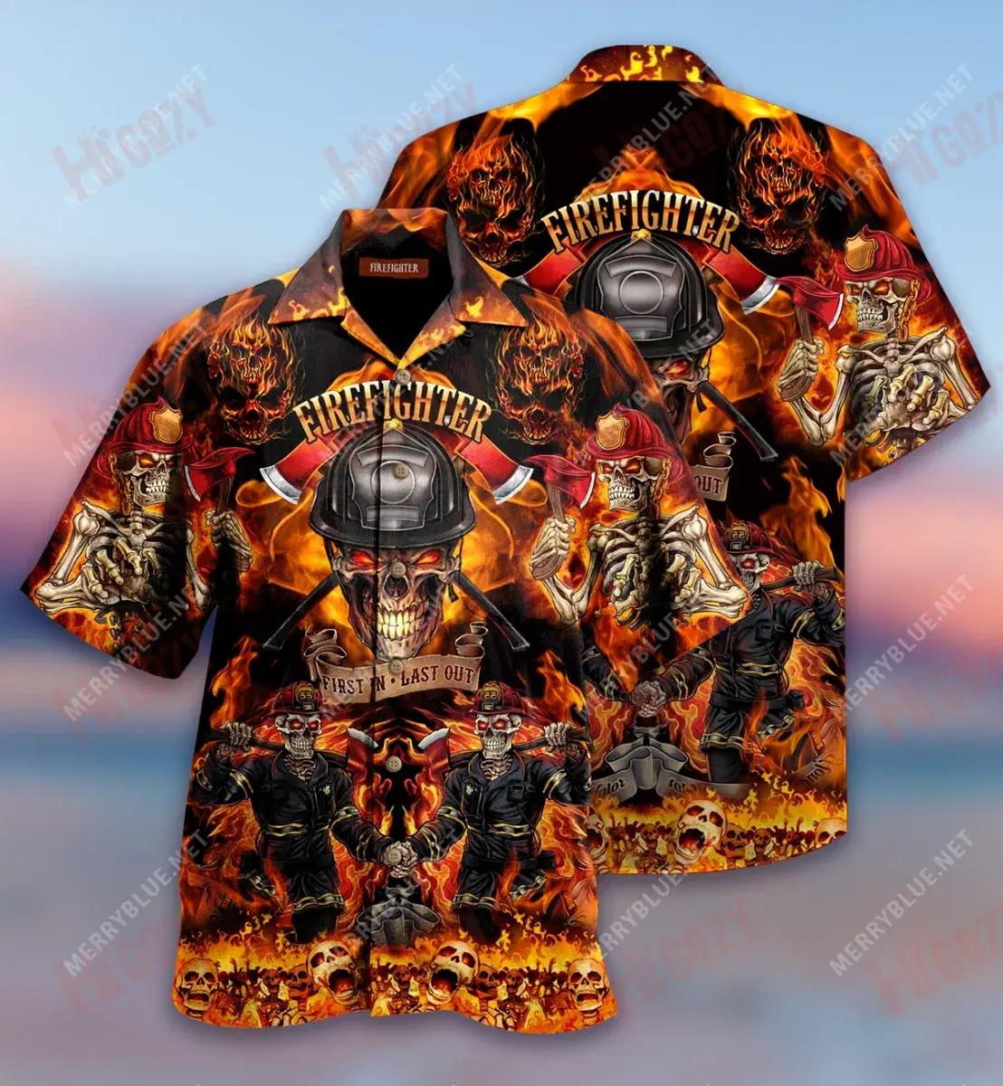 Firefighter First In Last Out Short Hawaiian Shirt Hobbies Hawaiian T Shirts Tactical Hawaiian Shirt Hawaiian Shirts For Men, Hawaiian Shirt Gift, Christmas Gift