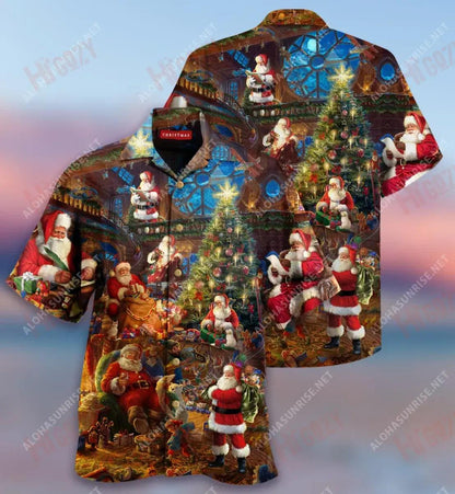 House Of Santa Claus Short Hawaiian Shirt Ocean Hawaiian T Shirts Tropical Shirts For Men Hawaiian Shirts For Men, Hawaiian Shirt Gift, Christmas Gift