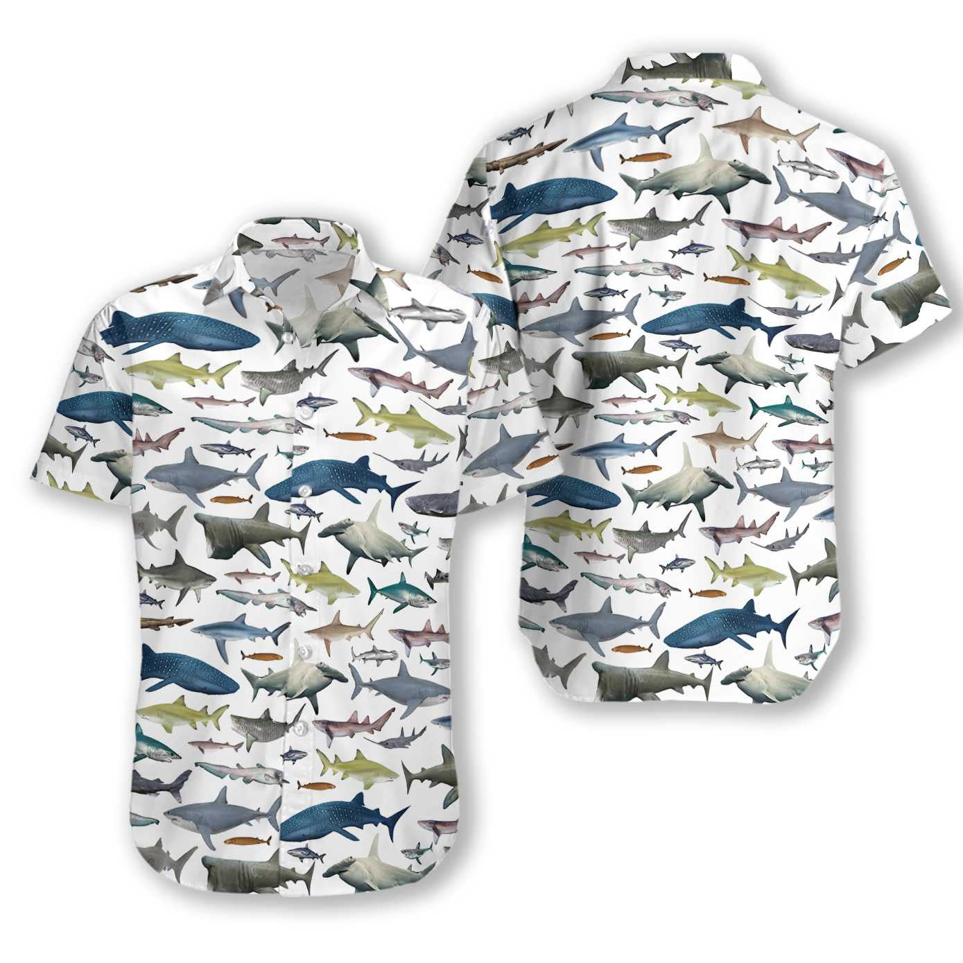 Type Of Sharks White Background Hawaiian Shirt, Hawaiian Shirt Gift, Christmas Gift