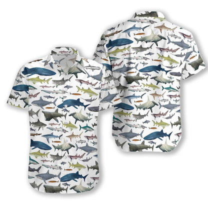 Type Of Sharks White Background Hawaiian Shirt, Hawaiian Shirt Gift, Christmas Gift