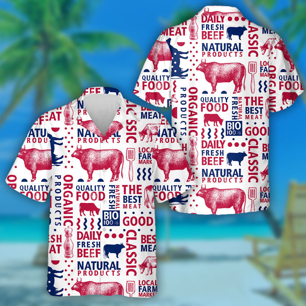 Bull And Cow Silhouette Hand Drawn Retro Farm Hawaiian Shirt, Hawaiian Shirt Gift, Christmas Gift