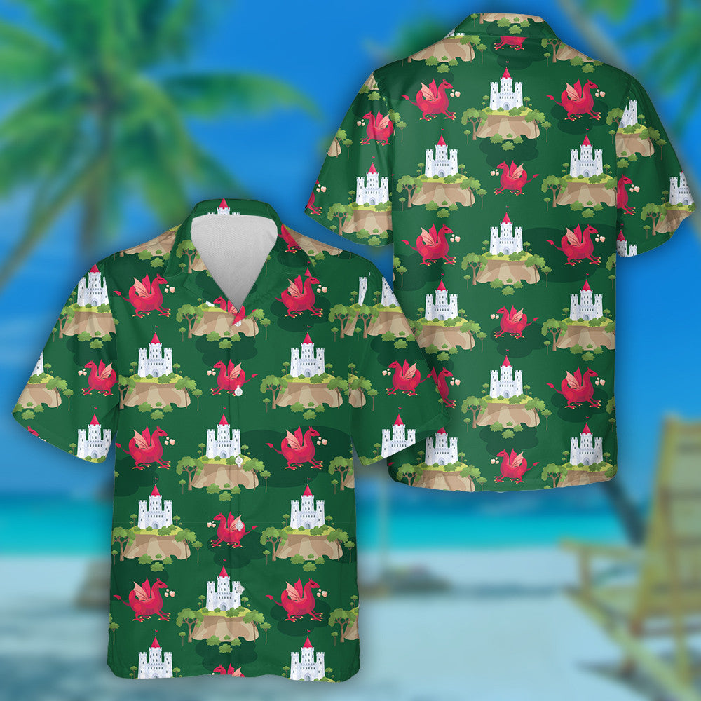A Picture Of A Fairytale Castle And Dragon Hawaiian Shirt, Hawaiian Shirt Gift, Christmas Gift