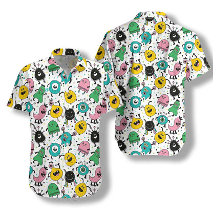 Funny Monsters On Polka Dots Dramatic Hawaiian Shirt,Hawaiian Shirt Gift, Christmas Gift